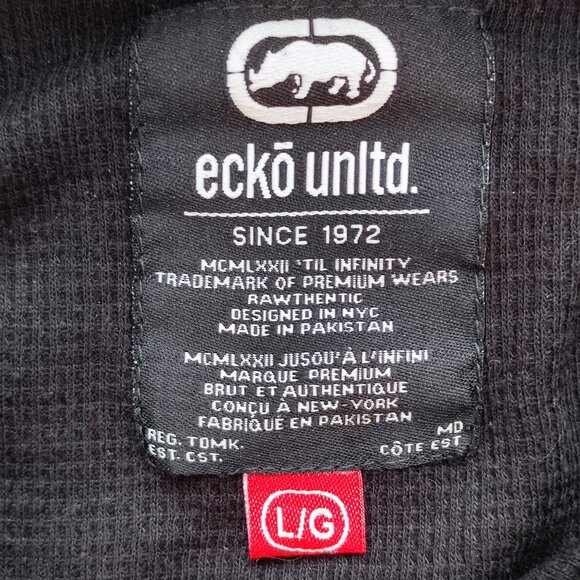 Ecko Unlimited knit hoodie black with white graphic design men's size L - Picture 5 of 10